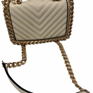 Aldo Cream Quilted Crossbody with Gold Chain